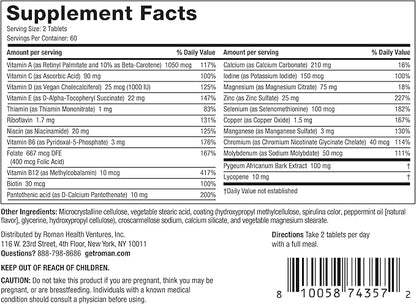 ROMAN Daily Multivitamin for Men | Supports Physical Activity, Brain + Heart Health, and Immune System with 23 Key Nutrients Including Calcium, Magnesium, and Zinc | 60-Day Supply (120 Tablets)