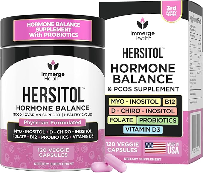 Hormone Balance for Women, PCOS, Ovarian Support, Fertility, Menstrual Cycle | Myo-Inositol & D-Chiro Inositol Supplement 40:1 Ratio With Folic Acid, B12 & Probiotics | Female Vitamins 120 Capsules