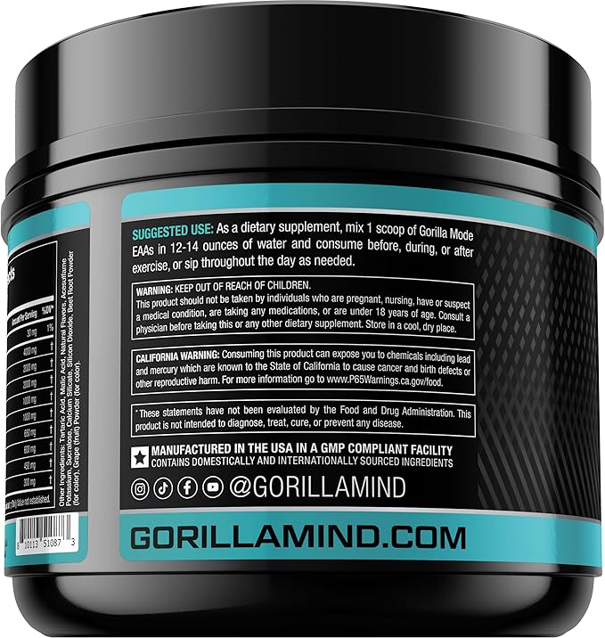 Gorilla Mode EAAs - Essential Amino Acids to Support Muscle Building, Enhanced Recovery, and Protein Synthesis/Use Before, During, or After Your Workout / 492 Grams (Cherry Blackout)