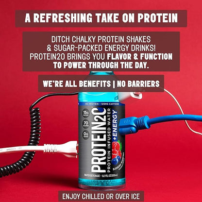 Protein2o 15g Whey Protein Infused Water Plus Energy, Blueberry Raspberry, 16.9 oz Bottle (Pack of 12)
