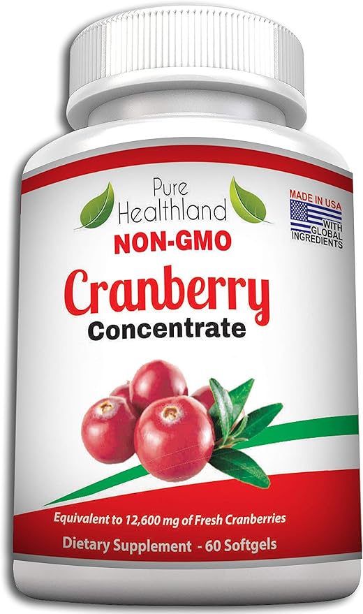Non GMO Cranberry Concentrate Supplement Pills for Urinary Tract Infection UTI. Equals 12600mg Cranberries. Triple Strength for Men and Women, Easy to Swallow Softgels 1 Bottle