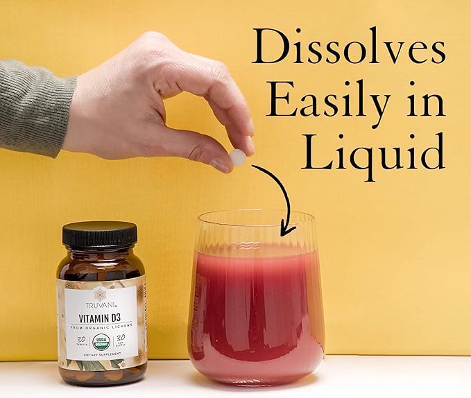 Truvani Organic Vitamin D3 - Plant-Based, USDA Organic, Gluten-Free, Non-GMO, Vegan D3 Supplement - Supports Bone, Immune & Brain Health - 30 Tablets