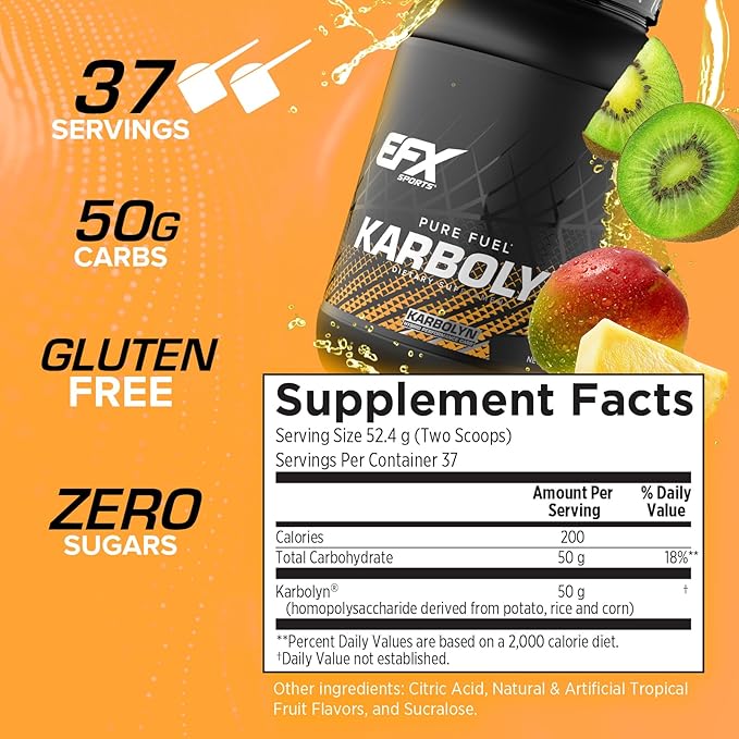 EFX Sports Karbolyn Fuel | Fast-Absorbing Carbohydrate Powder | Carb Load, Sustained Energy, Quick Recovery | Stimulant Free | 37 Servings (Tropical Storm)