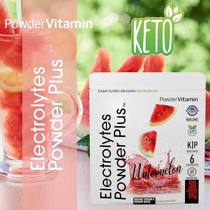 Electrolytes Powder Plus (50 Servings), 0 Calorie Keto, 0 Sugar, No Maltodextrin,1000mg Potassium,120mg Calcium,120mg Magnesium, Hydration Powder (50 Servings, Watermelon)