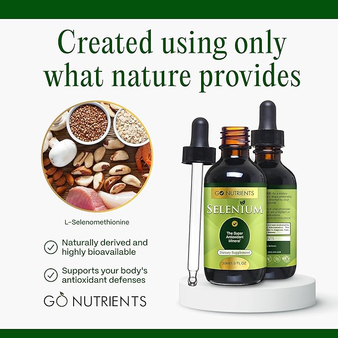 Go Nutrients Selenium 200 mcg Supplement, Yeast-Free Liquid Drops, Selenium Drops, Herbal Supplements with Trace Mineral Selenium and Purified Water, Selenium Liquid - 1.0 oz Bottle