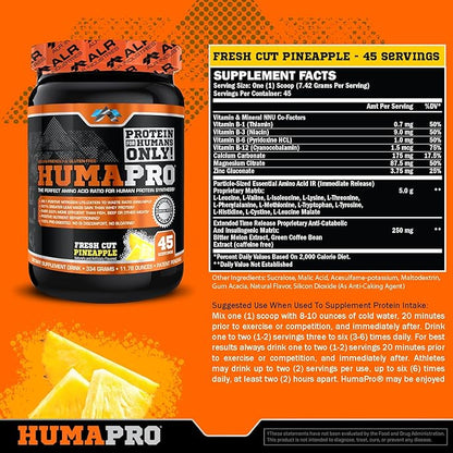 Humapro | Amino Acids Protein Matrix for Humans | 99% Utilization for Lean Muscle | Vegan, Gluten Free | 334g / 45 Servings (Fresh Cut Pineapple)