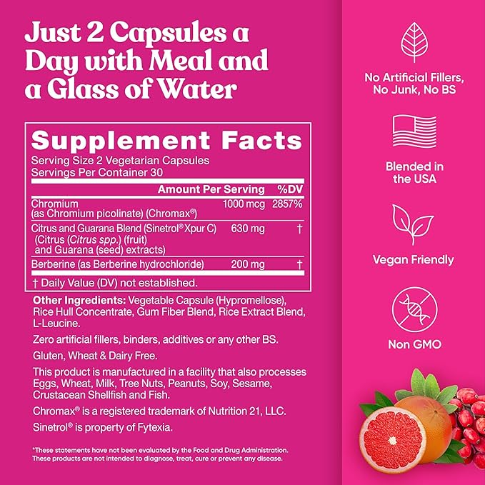 Metabolism for Her - Weight Loss Pills for Women - Appetite Suppressant, Fat Burner, Metabolism Booster - Combat Cravings & Lose Belly Fat - Berberine, Chromium Picolinate & Guarana - 120 Veg Capsules