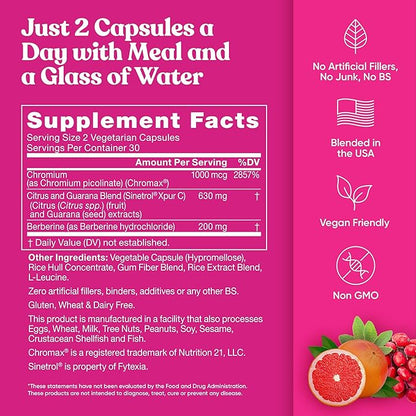 Metabolism for Her - Weight Loss Pills for Women - Appetite Suppressant, Fat Burner, Metabolism Booster - Combat Cravings & Lose Belly Fat - Berberine, Chromium Picolinate & Guarana - 120 Veg Capsules