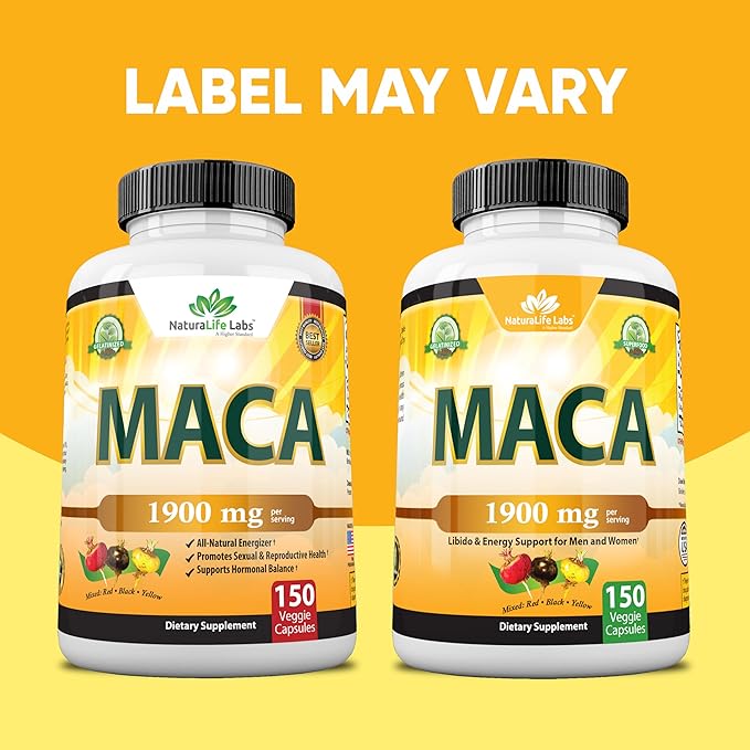 Organic Maca Root Black, Red, Yellow 1900 MG per Serving - 150 Vegan Capsules Peruvian Maca Root Gelatinized 100% Pure Non-GMO Supports Reproductive Health Natural Energizer