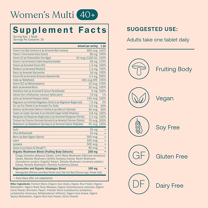True Grace One Daily Women’s Multivitamin 40+ (30 Vegan Tablets) & One Daily Women’s Probiotic (30 Vegetarian Capsules) - Gluten Free, Soy Free, Organic - 30-Day Supply of Each