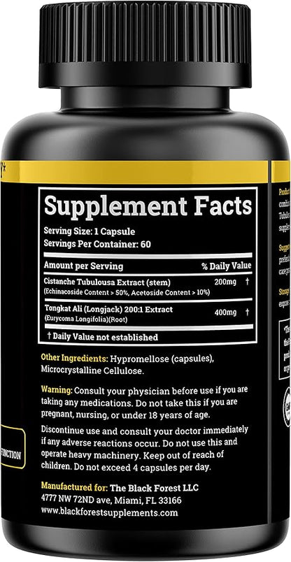 Cistanche Tubulosa 200mg & Tongkat Ali 400mg (Max Purity) 2 Month Supply (50% Echinacoside + 10% Acetoside with Tongkat Ali for Men 200:1 (Longjack) Eurycoma Longifolia) similar to Fadogia Agrestis