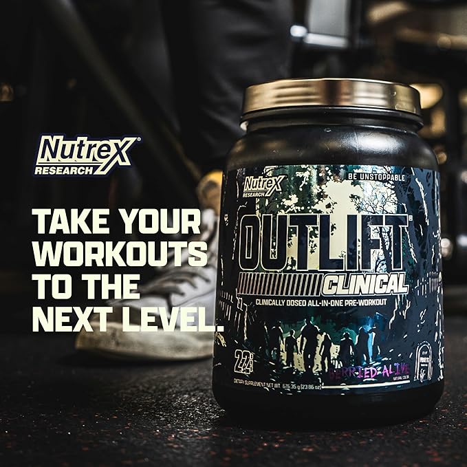 Nutrex Outlift Clinically Dosed Pre Workout Powder with Creatine, 8G Citrulline, EAA | Energy, Performance, Pump Preworkout Supplement for Men & Women (22 Servings, Berried Alive)