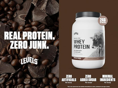 Levels Grass Fed Whey Protein Powder, No Artificials, 24G of Protein, Chocolate Mocha, 2LB