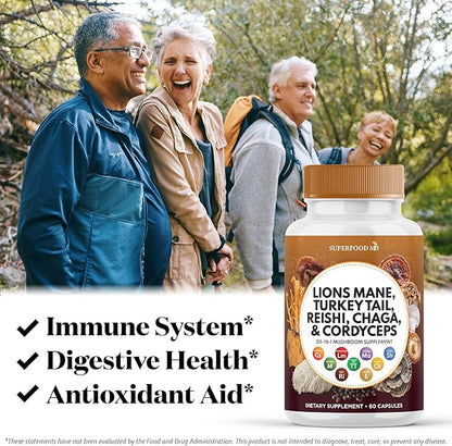 Lions Mane 3000mg 20in1 Mushroom Supplement with Turkey Tail 2000mg Reishi 1000mg Cordyceps Chaga 1000mg with Marshmallow Root - 120 Count