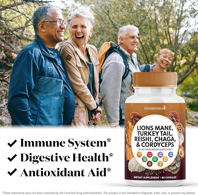 Lions Mane 3000mg 20in1 Mushroom Supplement with Turkey Tail 2000mg Reishi 1000mg Cordyceps Chaga 1000mg with Marshmallow Root - 60 Count