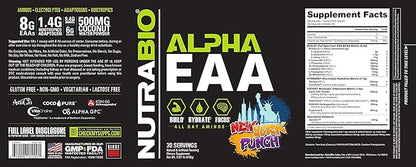 NutraBio Alpha EAA Hydration and Recovery Supplement - Full Spectrum EAA BCAA Matrix with Electrolytes, Nootropics, Coconut Water - Recovery, Energy, Focus, and Hydration Supplement - New York Punch