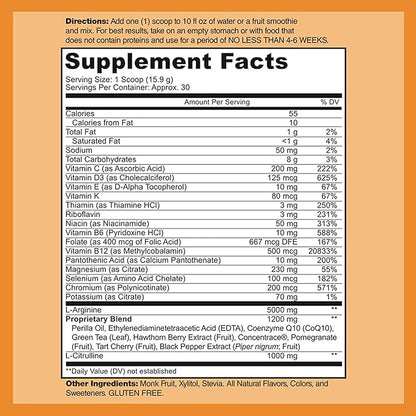 Cardio Heart Health Powder – L-Arginine Supplement 5000mg & L-Citrulline 1000mg,16.82 oz