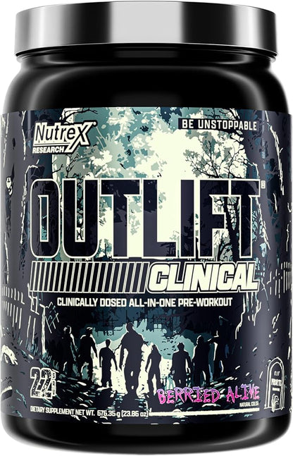 Nutrex Outlift Clinically Dosed Pre Workout Powder with Creatine, 8G Citrulline, EAA | Energy, Performance, Pump Preworkout Supplement for Men & Women (22 Servings, Berried Alive)