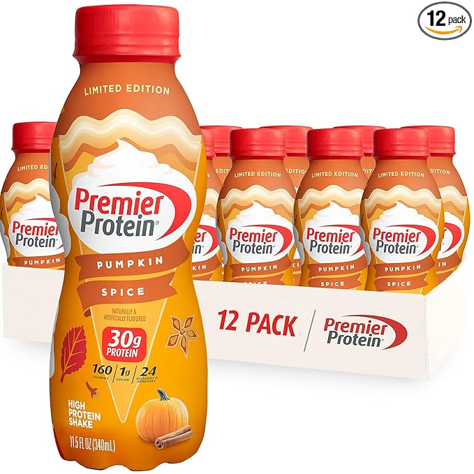 Premier Protein Shake Limited Edition 30g 1g Sugar 24 Vitamins Minerals Nutrients to Support Immune Health, Pumpkin Spice, 11.5 Fl Oz (Pack of 12)