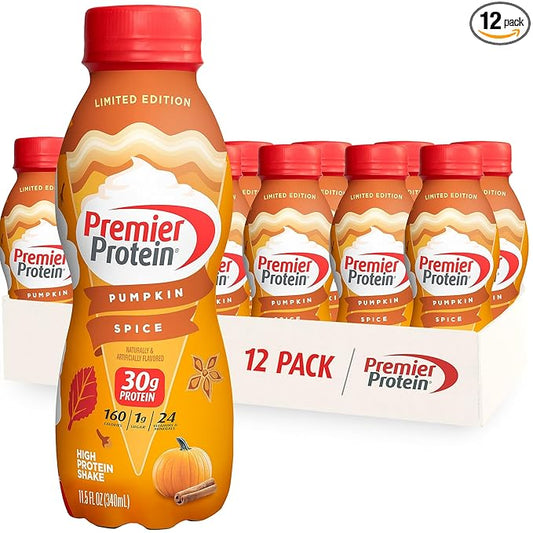 Premier Protein Shake Limited Edition 30g 1g Sugar 24 Vitamins Minerals Nutrients to Support Immune Health, Pumpkin Spice, 11.5 Fl Oz (Pack of 12)
