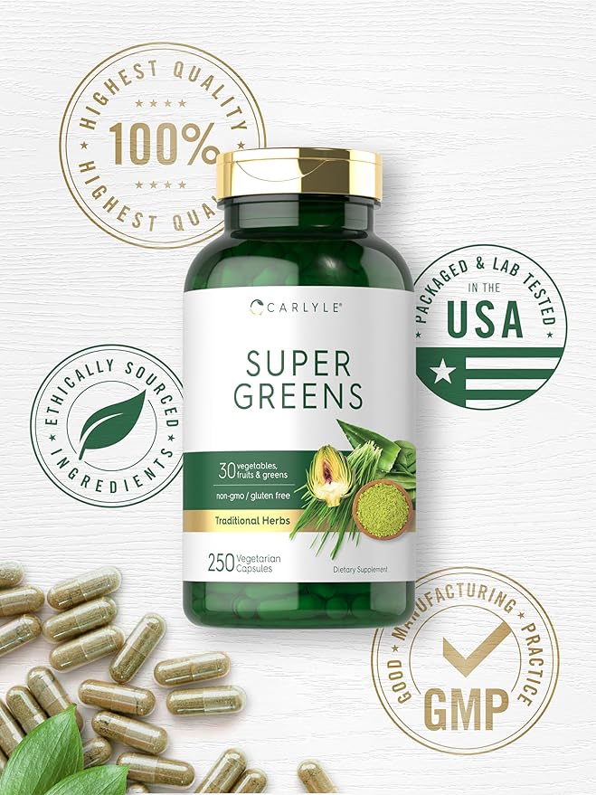 Carlyle Super Greens Capsules | 250 Count | Non-GMO & Gluten Free Supplement