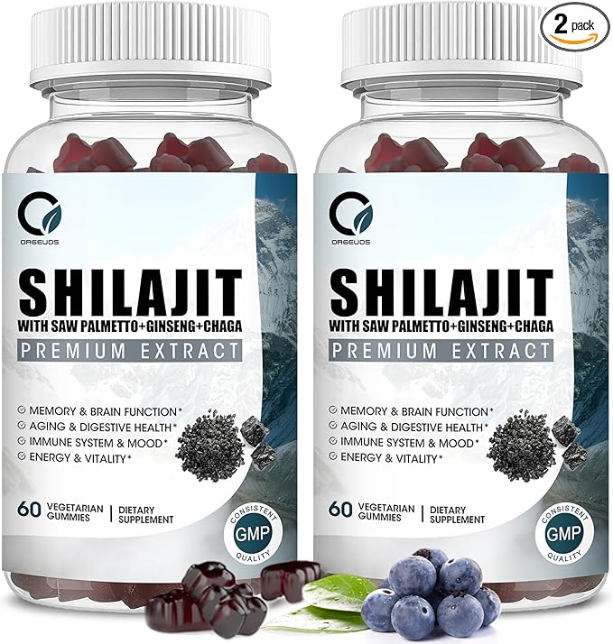 Himalayan Shilajit Gummies with 85+ Trace Minerals & Fulvic Acid for Energy, Immune, Cognitive Support High Potency Pure Natural Shilajit Supplement for Men & Women 60 Gummies (2 Packs)