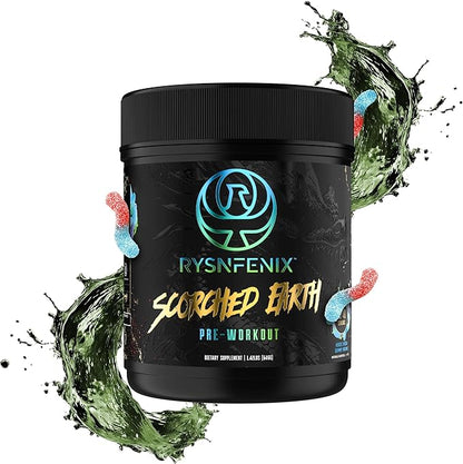 Scorched Earth Pre Workout Powder - Energy & Focus with Dual-Source Caffeine, Nootropics | Pumps from Citrulline, Beta Alanine, Nitrosigine®, GlycerPump™ - Sour Gummy Worm