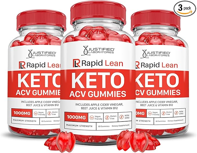 (3 Pack) Rapid Lean Keto ACV Gummies Advanced Formula 1000MG Rapid Lean Keto Gummies Apple Cider Vinegar Formulated with Pomegranate Beet Juice Powder B12 Vegan Non GMO 180 Gummys
