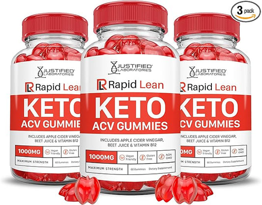 (3 Pack) Rapid Lean Keto ACV Gummies Advanced Formula 1000MG Rapid Lean Keto Gummies Apple Cider Vinegar Formulated with Pomegranate Beet Juice Powder B12 Vegan Non GMO 180 Gummys