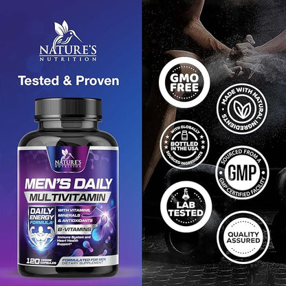Multivitamin for Men - Mens Multivitamins for Daily Nutritional Support, Men's Multivitamin with Vitamin A, C, D, E, B12, Zinc & More, Immune Health & Energy Support Vitamins Supplement - 120 Capsules