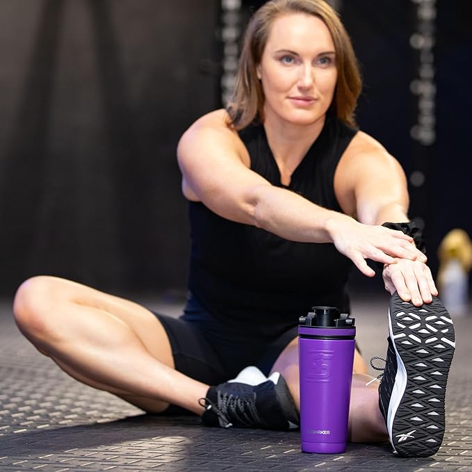 Ice Shaker Insulated Stainless Steel Shaker Bottle | 26oz, Purple | Cold for 30+ Hours | Insulated Cup with Twist-on Agitator | Odor-Free Shaker Cup for Protein Shakes, Water, Smoothies, Cocktails