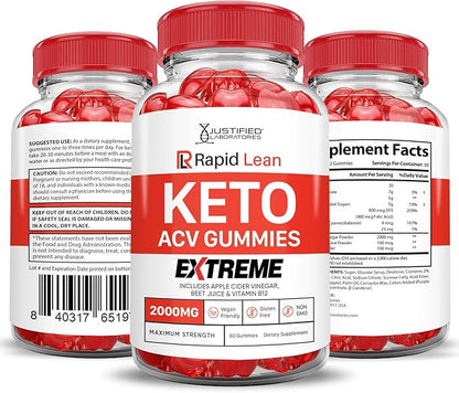 (5 Pack) Rapid Lean Keto ACV Gummies Extreme 2000MG Rapid Lean Keto Gummies Apple Cider Vinegar Formulated with Pomegranate Beet Juice Powder B12 Vegan Non GMO 300 Gummys