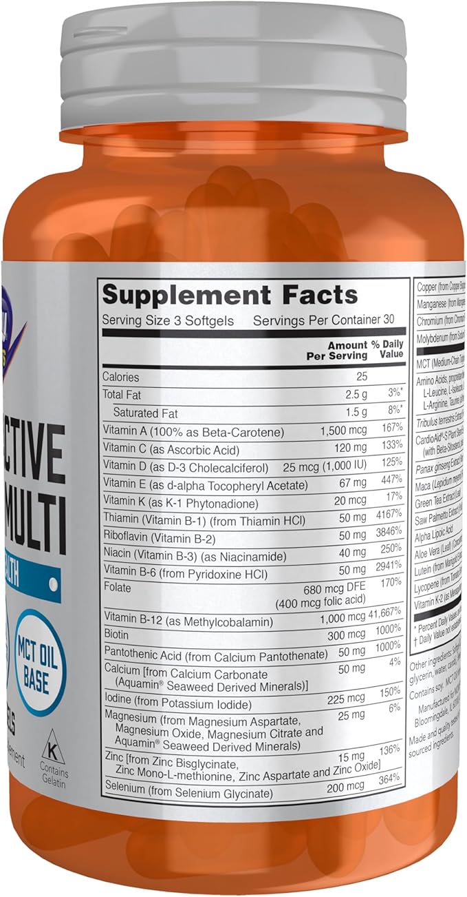 NOW Foods Sports Nutrition, Men's Extreme Sports Multi with Free-Form Amino Acids, ZMA®, Tribulus, MCT Oil, and Herbal Extracts, 90 Softgels