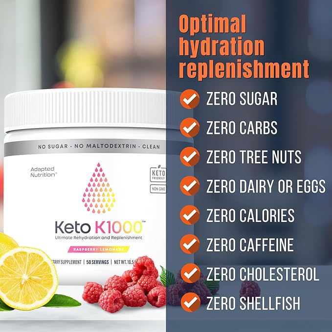 Hi-Lyte Keto K1000 Electrolyte Powder | Raspberry Lemon | Hydration Supplement Drink Mix | Boost Energy & Beat Leg Cramps | No Sugar, No Maltodextrin | 50 Servings