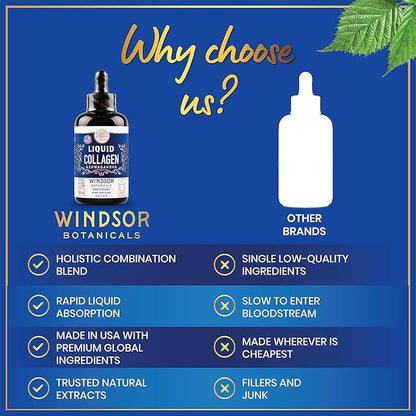 Liquid Collagen for Women with Ashwagandha, Elderberry, L-Theanine - High Absorption 100,000 mcg Hydrolyzed Collagen Peptides Liquid - Collagen Drops Hair, Skin, Nails and Nails Support – 60 Servings