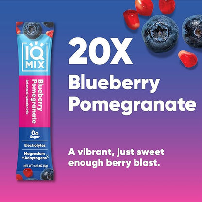 IQMIX Sugar Free Electrolytes Powder Packets - Hydration Supplement Drink Mix with Keto Electrolytes, Lions Mane, Magnesium L-Threonate, and Potassium Citrate - Blueberry Pomegranate (20 Count)