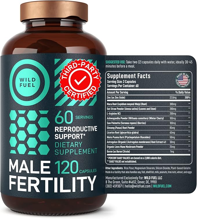 Fertility Supplements For Men Prenatal Vitamin - Maca Root, Ashwagandha, L Arginine, Zinc, Plus Naturals Conception Men Fertility Vitamins and Male Fertility Support Supplements - 120Caps for 2 Months
