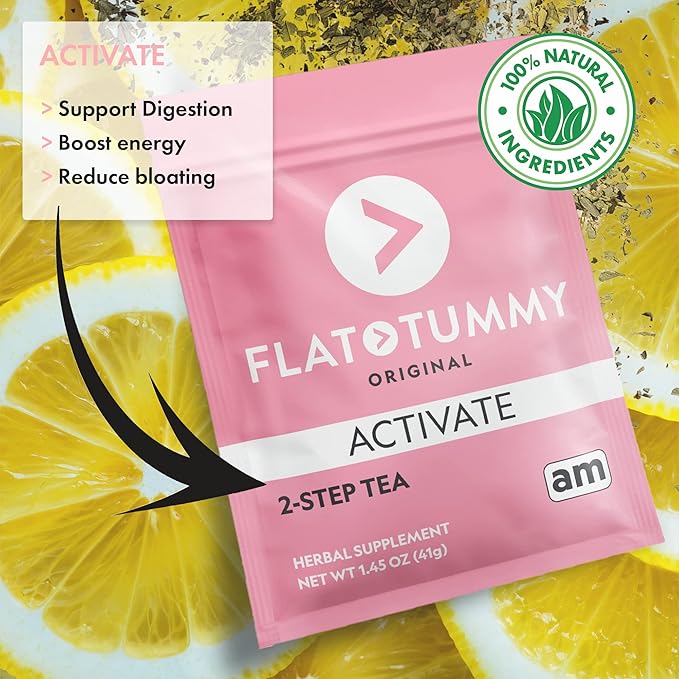Flat Tummy Tea – 2-step, 4 Week Program – Detox Tea to Boost Energy & Reduce Bloating* - All Natural Detox Cleanse w/ Green Tea, Lemon Balm, Dandelion, Fennel, & More - Digestion support