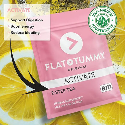 Flat Tummy Tea – 2-step, 4 Week Program – Detox Tea to Boost Energy & Reduce Bloating* - All Natural Detox Cleanse w/ Green Tea, Lemon Balm, Dandelion, Fennel, & More - Digestion support
