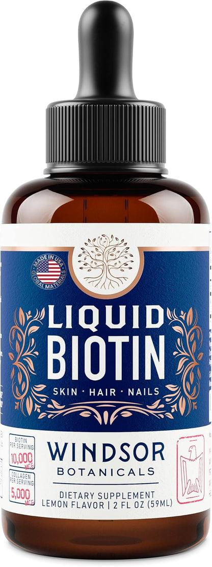 Liquid Biotin for Hair Growth Collagen - Biotin Liquid 10,000mcg Collagen 5,000mcg Extra Strength Liquid - Liquid Collagen and Biotin Drops for Hair Growth - Biotin and Collagen Drops for Women - 2oz