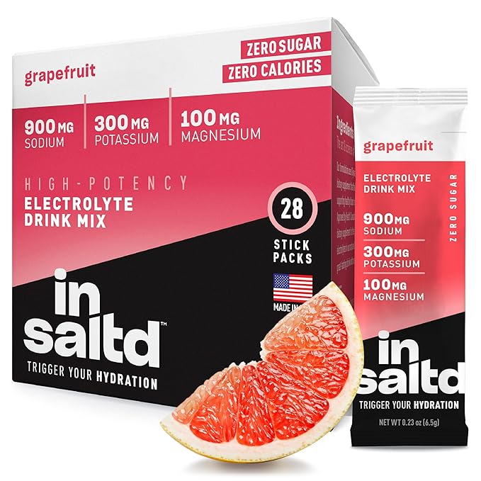 INSALTD™ Sugar Free Electrolytes Powder Packets with No Stevia Aftertaste | High-Potency Hydration Packets | Keto Electrolyte Drinks | Intermittent Fasting Drink Mix | 28 Pack (Grapefruit)