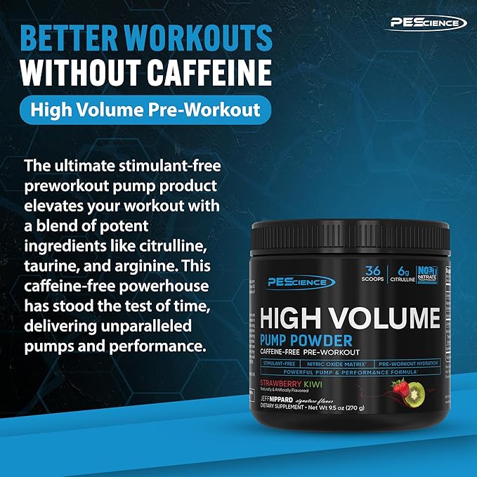 PEScience High Volume Nitric Oxide Booster Pump Pre Workout Powder, Sour Peach Candy, 36 Scoops, Caffeine Free