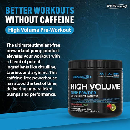 PEScience High Volume Nitric Oxide Booster Pre Workout Powder with L Arginine Nitrate, Raspberry Lemonade, 36 Scoops, Caffeine Free