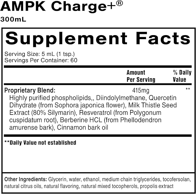 Quicksilver Scientific AMPK Charge+ - Support The Benefits of Intermittent Fasting, Carb Restrictive + Keto Protocols - Promotes Energy Production, Fat Breakdown + Healthy Aging (10.14oz / 300ml)