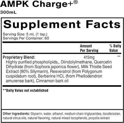 Quicksilver Scientific AMPK Charge+ - Support The Benefits of Intermittent Fasting, Carb Restrictive + Keto Protocols - Promotes Energy Production, Fat Breakdown + Healthy Aging (10.14oz / 300ml)