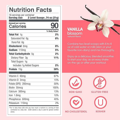 Designer Wellness, Aria, Women's Wellness Low Calorie Vanilla Protein Powder with Biotin, Vitamin C and Organic Aloe, Vanilla Blossom, 1.85 Pound