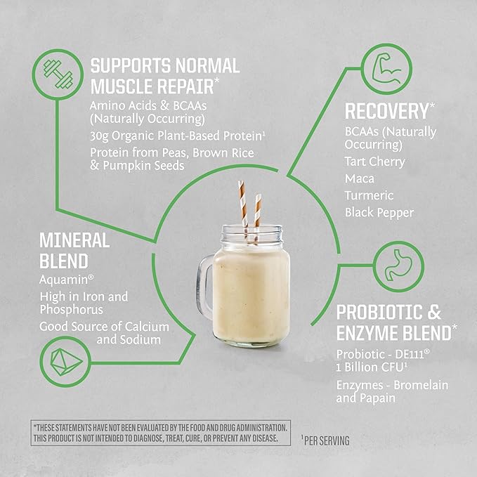 Vegan Protein Powder Plant-Based USDA Organic BCAAs | 30g Protein per Serving | Premium Sugar Free, Gluten Free Non-GMO Dairy Free | Unflavored, 20 Servings | Active Sport Protein Powder