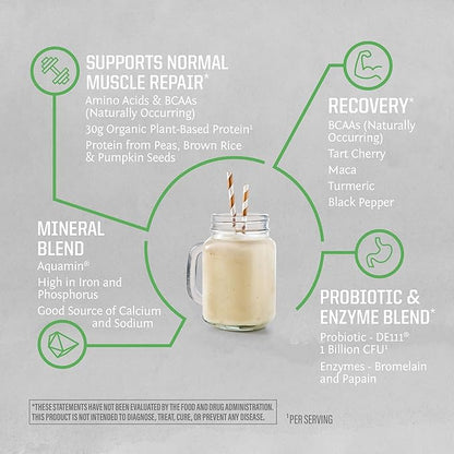 Vegan Protein Powder Plant-Based USDA Organic BCAAs | 30g Protein per Serving | Premium Sugar Free, Gluten Free Non-GMO Dairy Free | Unflavored, 20 Servings | Active Sport Protein Powder