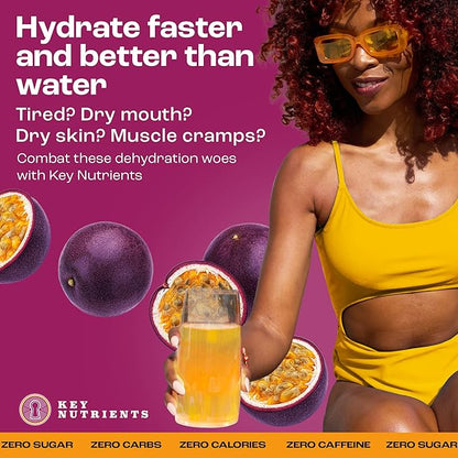 KEY NUTRIENTS Multivitamin Electrolytes Powder No Sugar - Delicious Passion Fruit Electrolyte Powder - Endurance & Energy Supplement - Hydration Powder - No Calories - 90 Servings - Made in USA