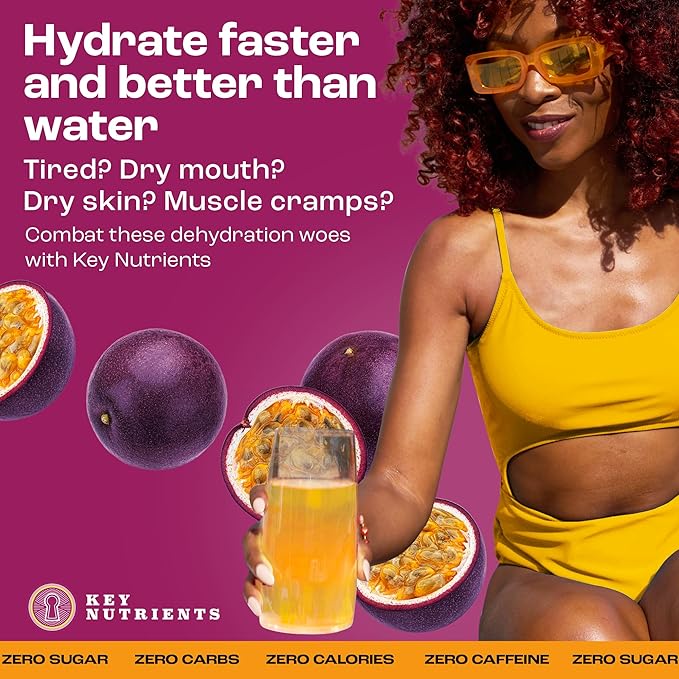 KEY NUTRIENTS Multivitamin Electrolytes Powder No Sugar - Delicious Passion Fruit Electrolyte Powder - Endurance & Energy Supplement - Hydration Powder - No Calories - 90 Servings - Made in USA